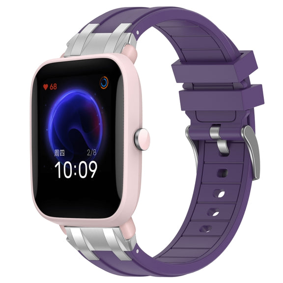 For Amazfit Pop Pro 20mm Quick Release Silver Buckle Royal Silicone Watch Band(Purple)