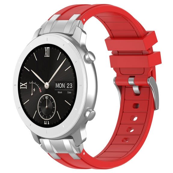 For Amazfit Pop 20mm Quick Release Silver Buckle Royal Silicone Watch Band(Red)
