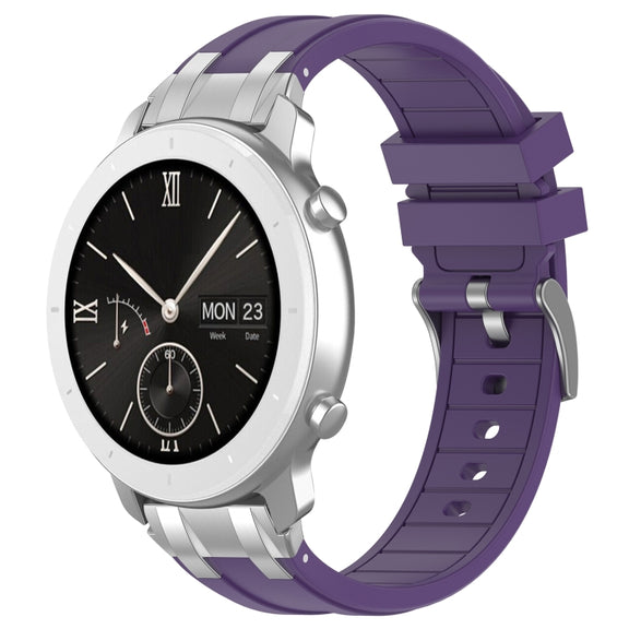 For Amazfit Pop 20mm Quick Release Silver Buckle Royal Silicone Watch Band(Purple)