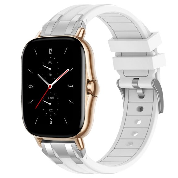 For Amazfit GTS 2 20mm Quick Release Silver Buckle Royal Silicone Watch Band(White)