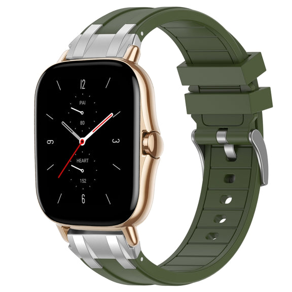 For Amazfit GTS 2 20mm Quick Release Silver Buckle Royal Silicone Watch Band(Olive Green)