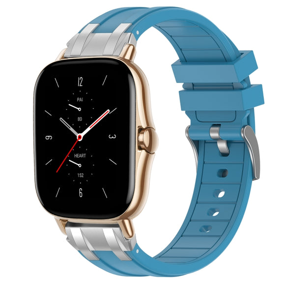For Amazfit GTS 2 20mm Quick Release Silver Buckle Royal Silicone Watch Band(Sea Blue)