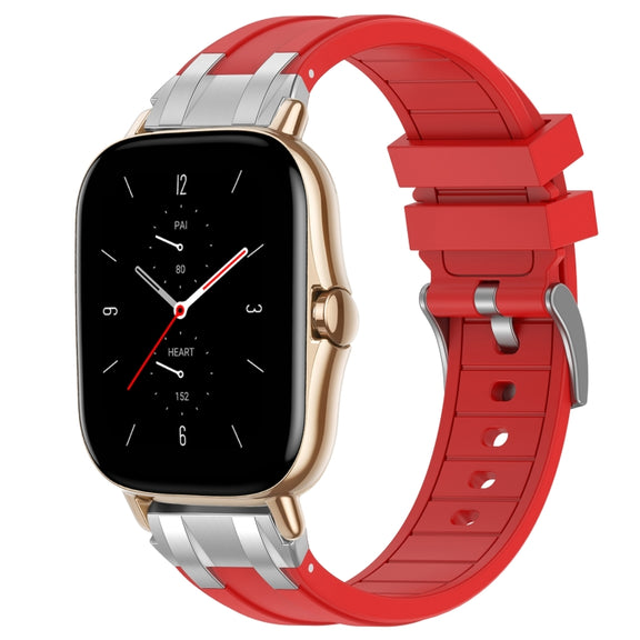 For Amazfit GTS 2 20mm Quick Release Silver Buckle Royal Silicone Watch Band(Red)