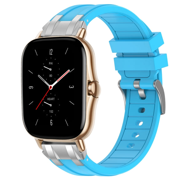 For Amazfit GTS 2 20mm Quick Release Silver Buckle Royal Silicone Watch Band(Sky Blue)