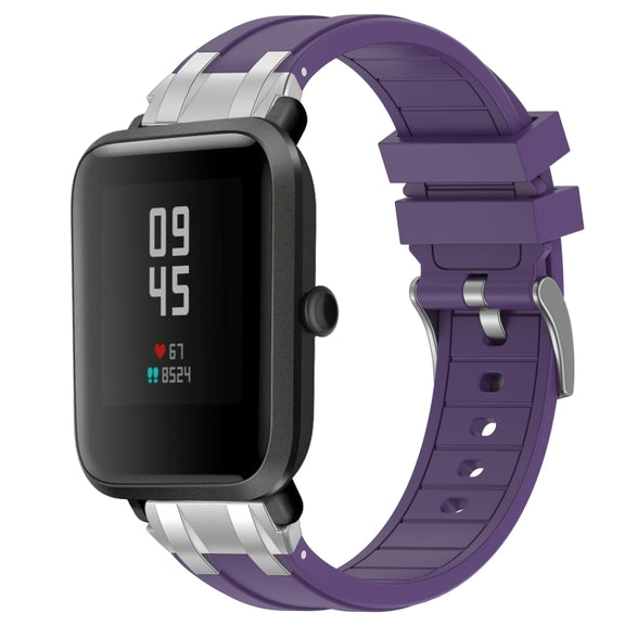 For Amazfit Bip S 20mm Quick Release Silver Buckle Royal Silicone Watch Band(Purple)