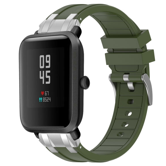 For Amazfit Bip Lite 20mm Quick Release Silver Buckle Royal Silicone Watch Band(Olive Green)