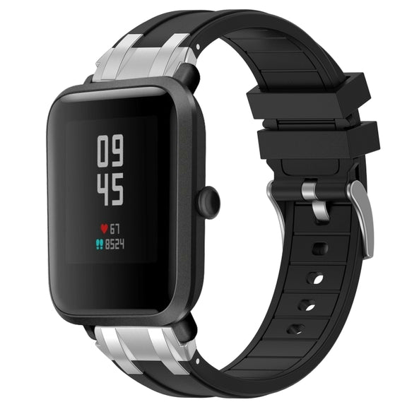 For Amazfit Bip Lite 20mm Quick Release Silver Buckle Royal Silicone Watch Band(Black)