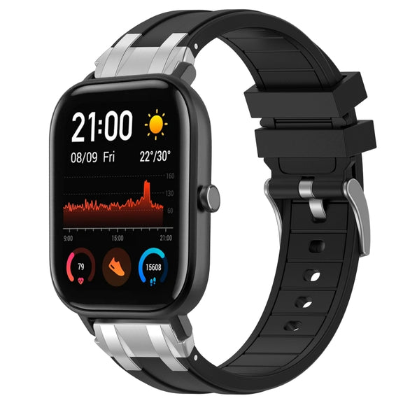 For Amazfit GTS 20mm Quick Release Silver Buckle Royal Silicone Watch Band(Black)