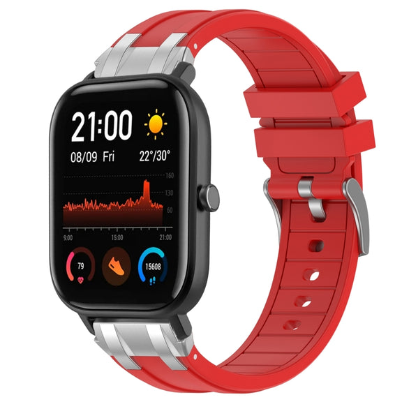 For Amazfit GTS 20mm Quick Release Silver Buckle Royal Silicone Watch Band(Red)