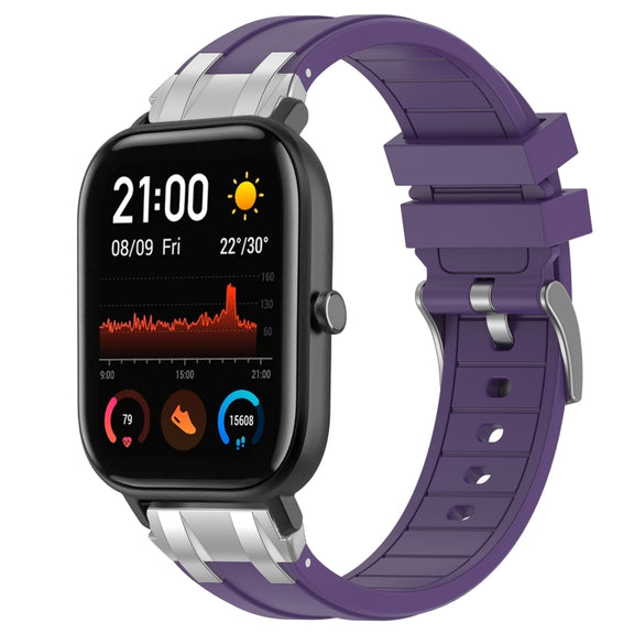 For Amazfit GTS 20mm Quick Release Silver Buckle Royal Silicone Watch Band(Purple)