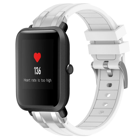 For Amazfit Bip 20mm Quick Release Silver Buckle Royal Silicone Watch Band(White)