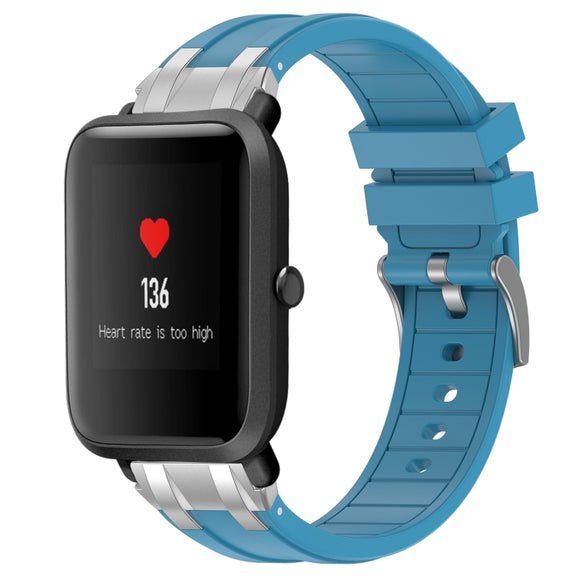 For Amazfit Bip 20mm Quick Release Silver Buckle Royal Silicone Watch Band(Sea Blue)