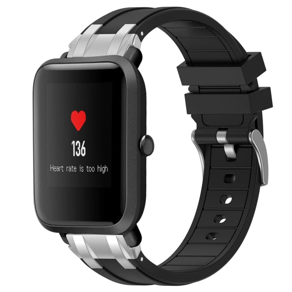 For Amazfit Bip 20mm Quick Release Silver Buckle Royal Silicone Watch Band(Black)