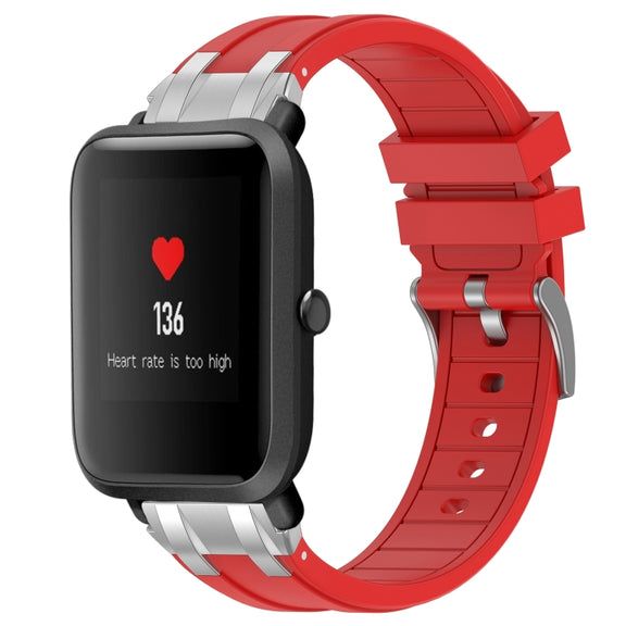 For Amazfit Bip 20mm Quick Release Silver Buckle Royal Silicone Watch Band(Red)