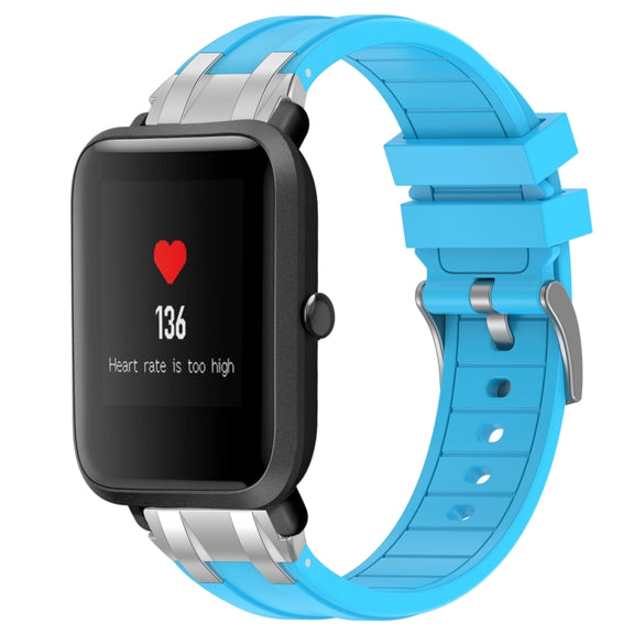 For Amazfit Bip 20mm Quick Release Silver Buckle Royal Silicone Watch Band(Sky Blue)