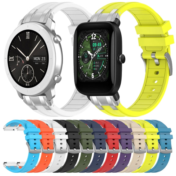 For Amazfit Active 20mm Quick Release Silver Buckle Royal Silicone Watch Band(Black)