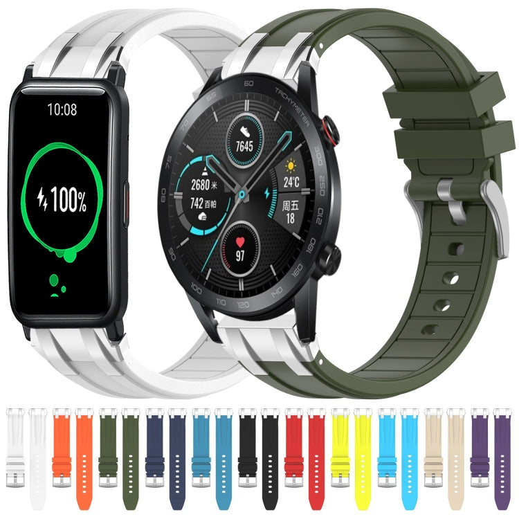 For Honor Magic Watch 2 42mm 20mm Quick Release Silver Buckle Royal Silicone Watch Band(Sea Blue)