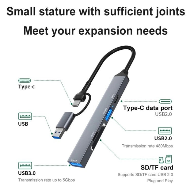 ADS-806D Type-C+USB to USB 3.0 Hub SD / TF Card Reader Multi-Function Docking Station - USB 3.0 HUB by PMC Jewellery | Online Shopping South Africa | PMC Jewellery | Buy Now Pay Later Mobicred