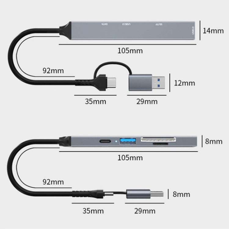 ADS-806D Type-C+USB to USB 3.0 Hub SD / TF Card Reader Multi-Function Docking Station - USB 3.0 HUB by PMC Jewellery | Online Shopping South Africa | PMC Jewellery | Buy Now Pay Later Mobicred