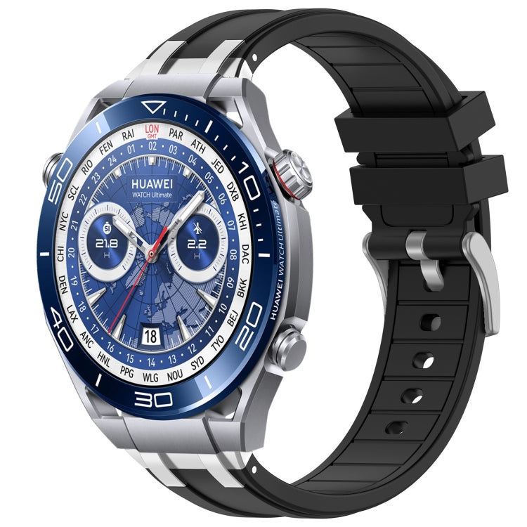 For Huawei Watch Ultimate 22mm Quick Release Silver Buckle Royal Silicone Watch Band(Black) - free shipping - PMC TechLife - Order now!