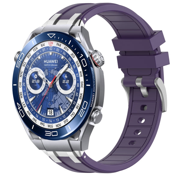For Huawei Watch Ultimate 22mm Quick Release Silver Buckle Royal Silicone Watch Band(Purple)
