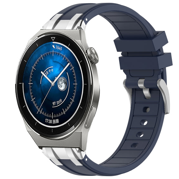 For Huawei Watch GT3 Pro 46mm 22mm Quick Release Silver Buckle Royal Silicone Watch Band(Navy Blue)