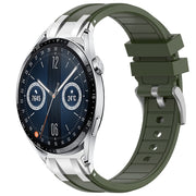For Huawei Watch GT3 46mm 22mm Quick Release Silver Buckle Royal Silicone Watch Band(Olive Green)