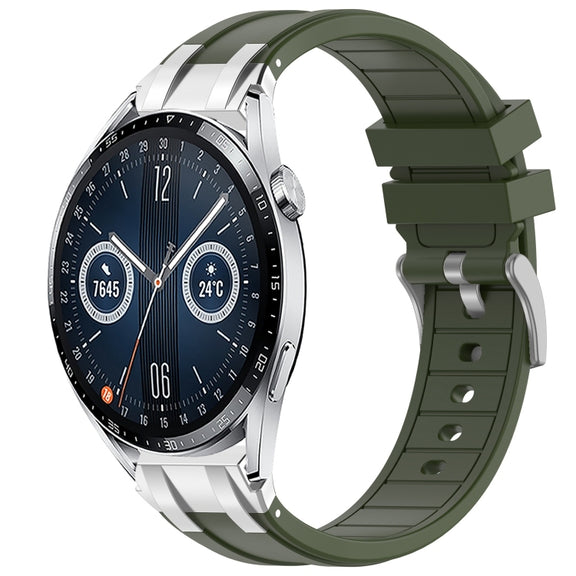 For Huawei Watch GT3 46mm 22mm Quick Release Silver Buckle Royal Silicone Watch Band(Olive Green)