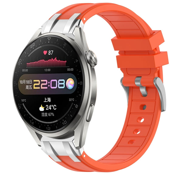 For Huawei Watch3 Pro 22mm Quick Release Silver Buckle Royal Silicone Watch Band(Orange)