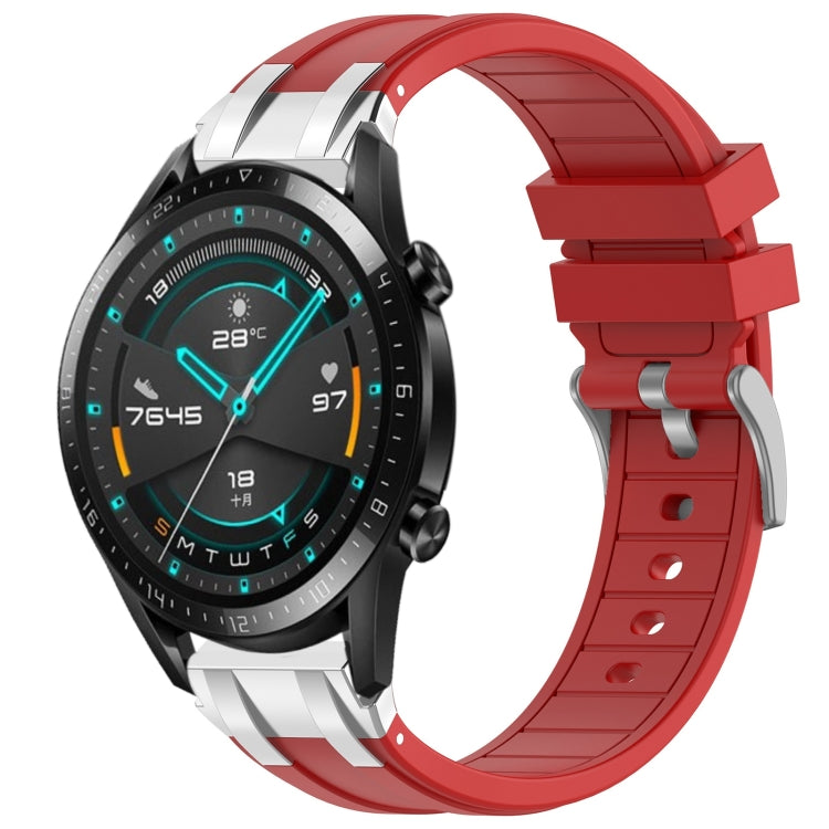 For Huawei Watch GT2 46mm 22mm Quick Release Silver Buckle Royal Silicone Watch Band(Red) - free shipping - PMC TechLife - Order now!