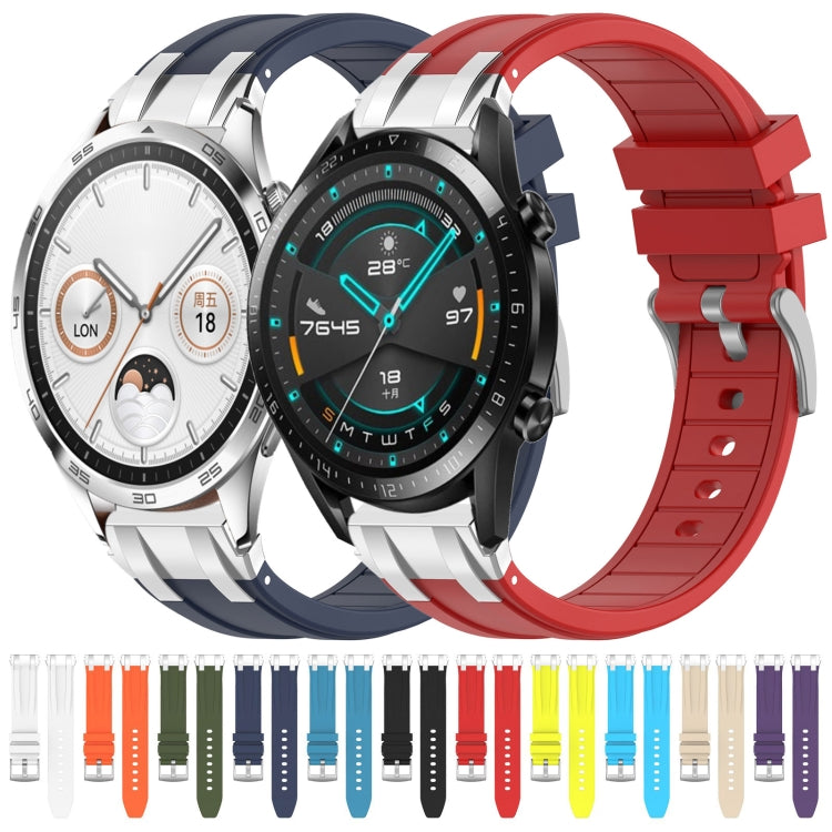 For Huawei Watch 4 Pro 22mm Quick Release Silver Buckle Royal Silicone Watch Band(White)
