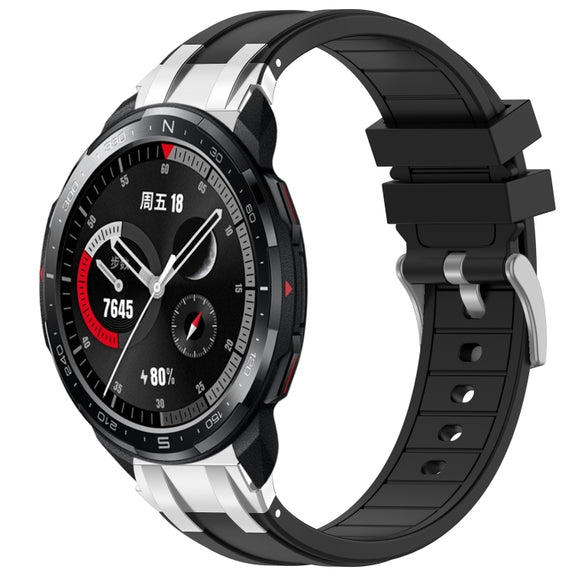 For Honor Watch GS Pro 22mm Quick Release Silver Buckle Royal Silicone Watch Band(Black)