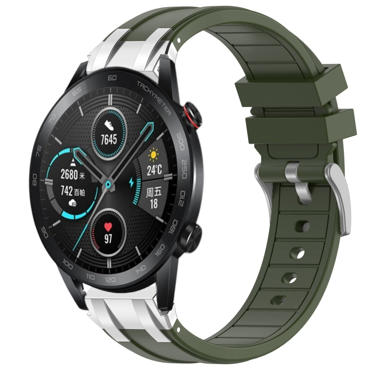 For Honor Magic Watch 2 46mm 22mm Quick Release Silver Buckle Royal Silicone Watch Band(Olive Green) - free shipping - PMC TechLife - Order now!