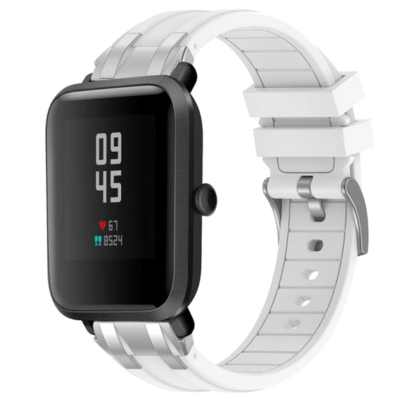 For Amazfit Watch Bip 5 22mm Quick Release Silver Buckle Royal Silicone Watch Band(White)