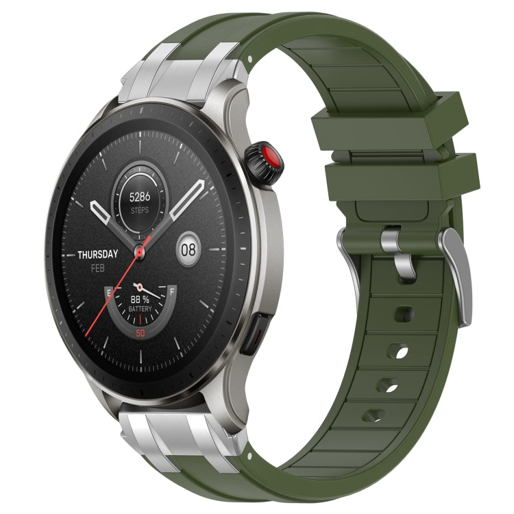 For Amazfit Watch GTR 4 22mm Quick Release Silver Buckle Royal Silicone Watch Band(Olive Green) - free shipping - PMC TechLife - Order now!
