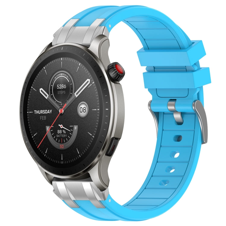 For Amazfit Watch GTR 4 22mm Quick Release Silver Buckle Royal Silicone Watch Band(Sky Blue) - free shipping - PMC TechLife - Order now!