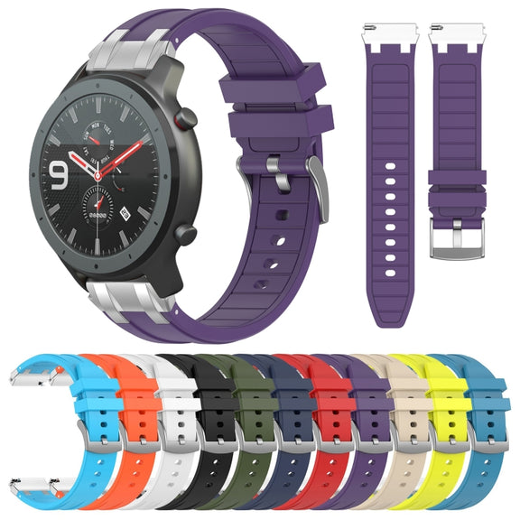 For Amazfit Watch Bip 5 22mm Quick Release Silver Buckle Royal Silicone Watch Band(White)
