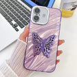 For iPhone 16 Plus Plating Glitter Texture Butterfly Holder TPU Phone Case with Lens Film(Purple Water Ripples) - free shipping - PMC TechLife - Order now!