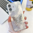 For iPhone 16 Plating Glitter Texture Butterfly Holder TPU Phone Case with Lens Film(White Tinfoil Texture) - free shipping - PMC TechLife - Order now!
