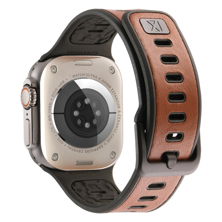 For Apple Watch Ultra 2 49mm Leather Skin Silicone Watch Band(Brown)