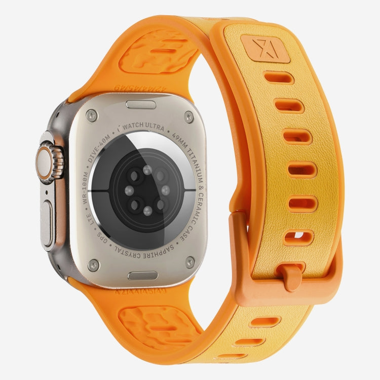 For Apple Watch Ultra 49mm Leather Skin Silicone Watch Band(Orange)