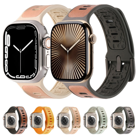 For Apple Watch Ultra 49mm Leather Skin Silicone Watch Band(Pink)