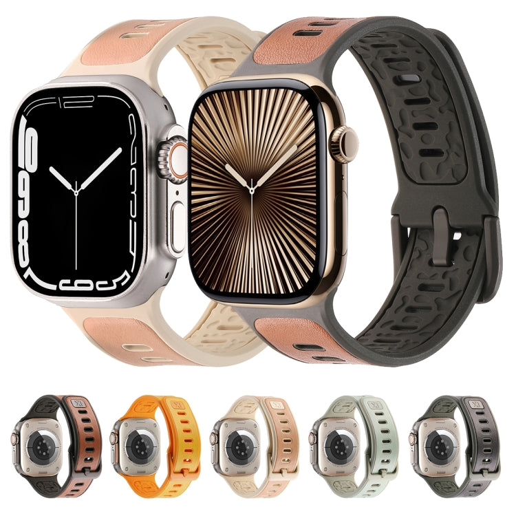 For Apple Watch Series 10 46mm Leather Skin Silicone Watch Band(Orange)