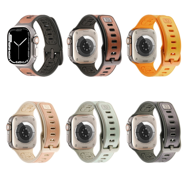 For Apple Watch Ultra 2 49mm Leather Skin Silicone Watch Band(Orange)