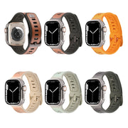 For Apple Watch Ultra 2 49mm Leather Skin Silicone Watch Band(Black)