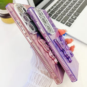 For Samsung Galaxy S25 Ultra 5G Plating Glitter Texture Butterfly Holder TPU Phone Case with Lens Film(Pink Tinfoil Texture)