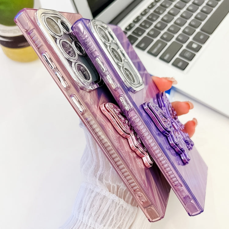 For Samsung Galaxy S25 Ultra 5G Plating Glitter Texture Butterfly Holder TPU Phone Case with Lens Film(Purple Water Ripples) - Galaxy S25 Ultra 5G Cases by PMC Jewellery | Online Shopping South Africa | PMC Jewellery | Buy Now Pay Later Mobicred