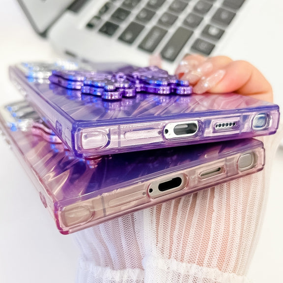 For Samsung Galaxy S25 Ultra 5G Plating Glitter Texture Butterfly Holder TPU Phone Case with Lens Film(Pink Tinfoil Texture)