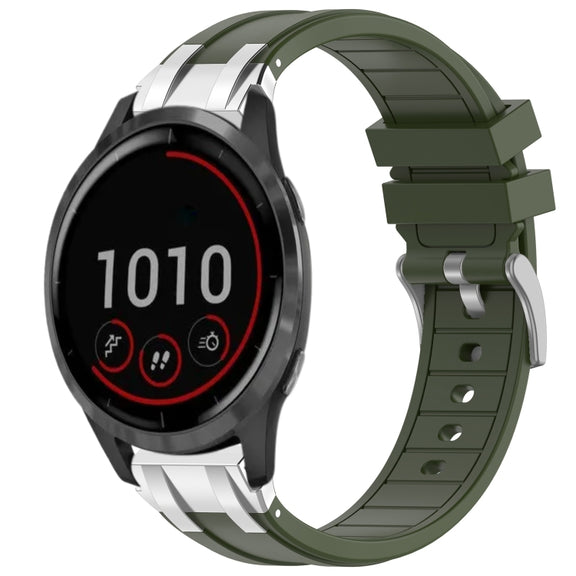 For Garmin Vivoactive 4 22mm Quick Release Silver Buckle Royal Silicone Watch Band(Olive Green)
