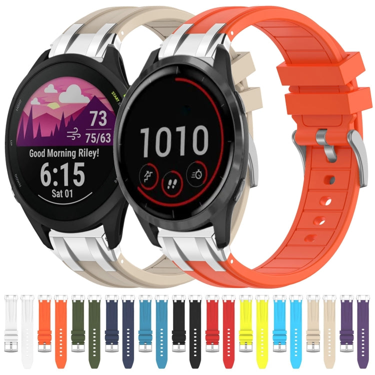 For Garmin Forerunner 255 Music 22mm Quick Release Silver Buckle Royal Silicone Watch Band(White)